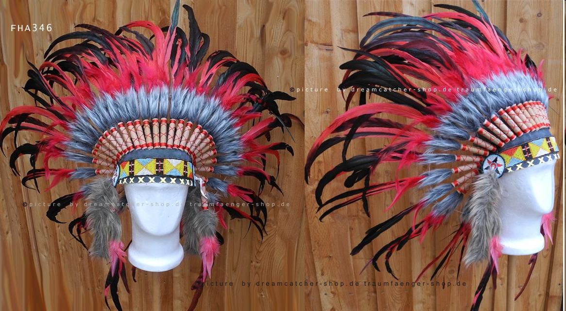 Indianer Kopfschmuck Federhaube mit langen Federn