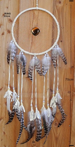 Leder-Traumfänger creme-beigé mit Falkenauge 28/80cm