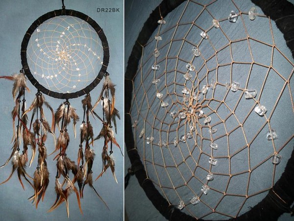 Wildleder Traumfänger mit Bergkristall-Spirale 22/58cm
