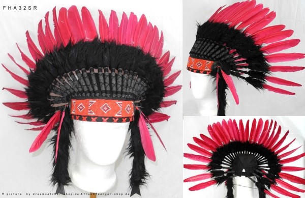 Schwarz Kopfschmuck echte Federn Rot-pink