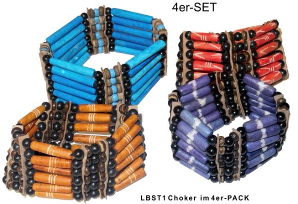 4er-Set: Choker-Bonearmband elastisch 6-reihig