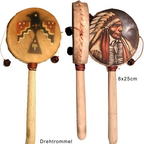 Twisted drum Drehtrommel laut mir Indianer-Motiven, 22-24cm