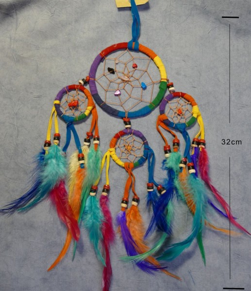  Mehrfarben 3 Ringe-Traumfänger mit Steinen 32cm