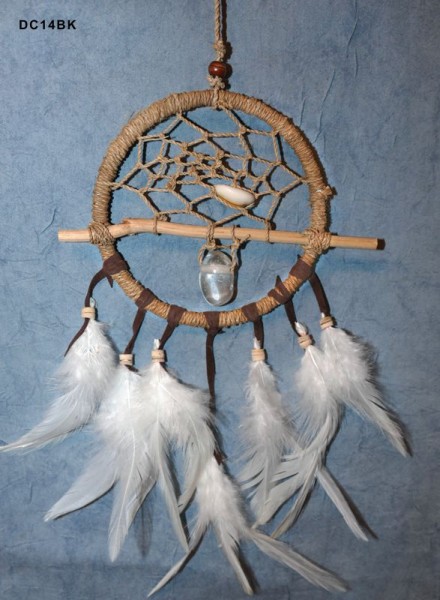 Bast-Ring Traumfänger mit Muschel und Bergkristall ca.13/38cm
