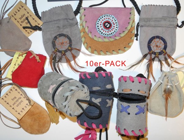 10er-Pack Lederbeutel 6-9cm, Restposten wie abgebildet lieferbar