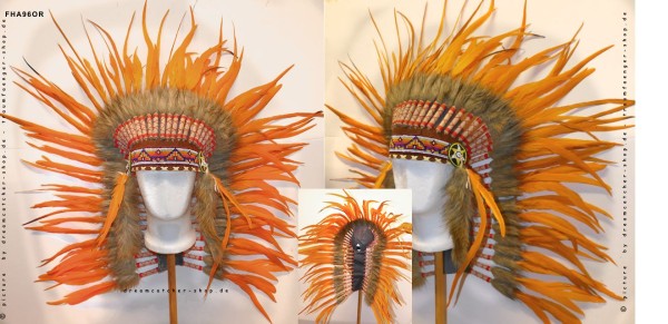 ORANGE-STAR Indianerkopfschmuck mit echten langen Federn