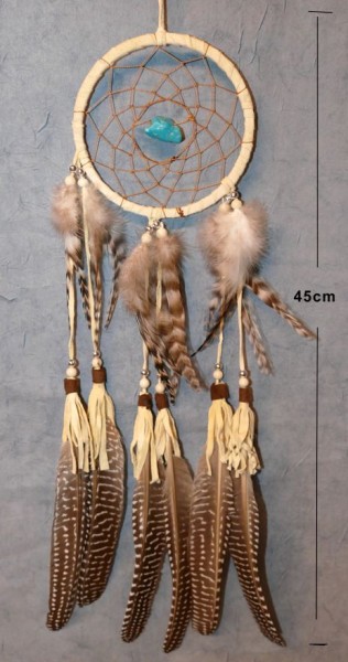 Leder-Traumfänger mit Türkisbrochen, Länge 45cm