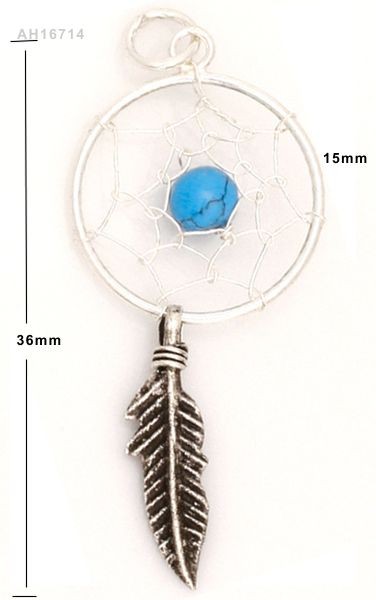 Echt-Silber Anhänger Traumfänger mit Türkisperle 15x35mm