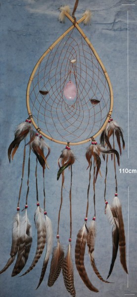 Großer Oval-Traumfänger Astbogen mit Rosenquarz