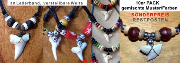 10er-Pack Mix, Haizahn Kette, verst. Lederband